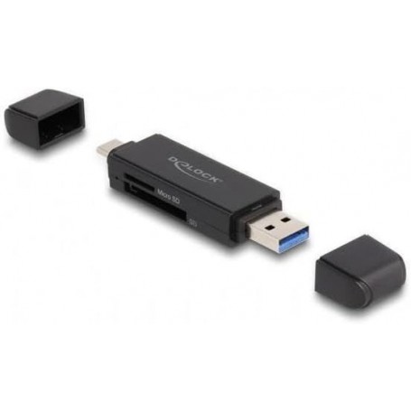 DeLOCK 91004 Lecteur de Carte mémoire USB 3.2 Gen 1 (3.1 Gen 1) Type-A/Type-C Noir