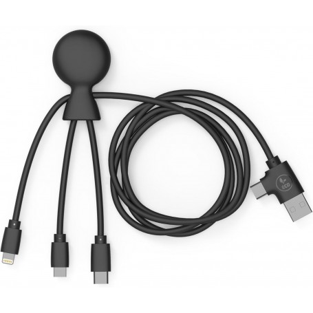 Cable Mr Bio A+C/mUSB+USBC+MFI 1m reyclé Noir