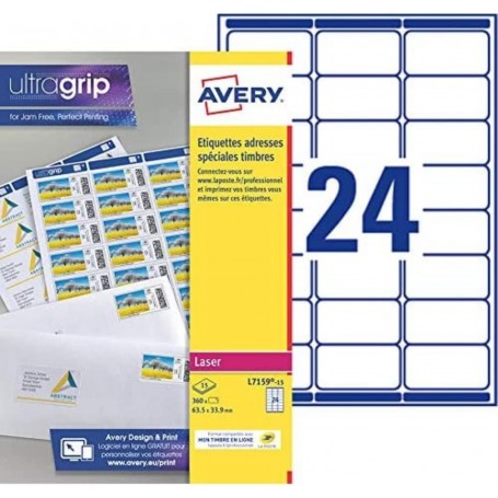 AVERY Etiquette SPECIAL pour timbres, 63,5 x 33,9 mm, blanc