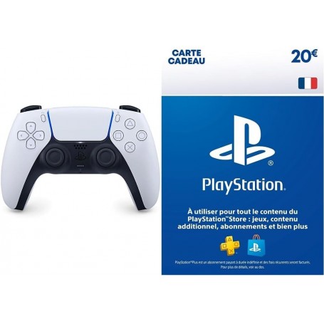 Manette PlayStation 5 officielle DualSense, Sans fil, Batterie rechargeable, Bluetooth, Couleur : Bicolore + Carte Cadeau PSN | 20 EUR | Code de téléchargement (PS5/PS4/PS3)