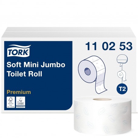 TORK Papier toilette en mini rouleau Jumbo, 2 plis, blanc