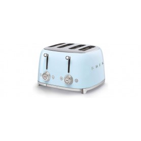 Smeg, Grille-pain 4 Tranches TSF03PBEU, 4 Fentes 36 mm, 6 Niveaux de Brunissage, Fonction Chauffage, Décongélation et Bagel, Éjection Automatique du Pain, 2 Ramasse Miettes, 2000 W, Bleu Clair Pastel