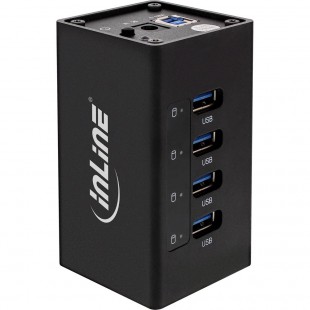 Boîtier en aluminium à 4 ports pour hub InLine® USB 3.0 avec alimentation 2,5 A noir