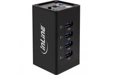 Boîtier en aluminium à 4 ports pour hub InLine® USB 3.0 avec alimentation 2,5 A noir