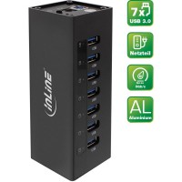 Boîtier en aluminium à 7 ports pour hub InLine® USB 3.0 avec alimentation 2,5 A noir