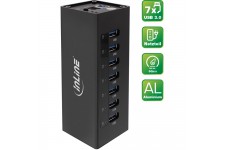 Boîtier en aluminium à 7 ports pour hub InLine® USB 3.0 avec alimentation 2,5 A noir