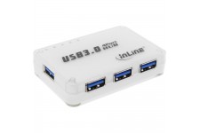 Hub 4 ports InLine® USB 3.0 avec adaptateur secteur 3,5 A, blanc