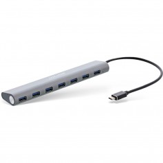 Hub InLine® USB 3.1, USB Type C à 7 ports type A, Aluminium, argent, avec bloc d'alimentation 4A