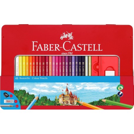 FABER-CASTELL Crayons de couleurs CASTLE, tui mtal de 48