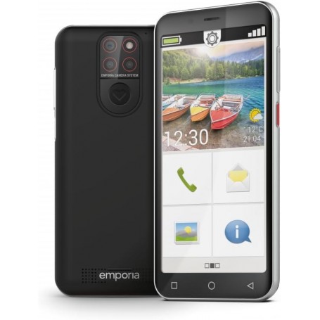 emporiaSMART.5 Mini, téléphone Mobile pour Seniors, 4G Volte, Smartphone Senior sans contrat, téléphone Portable avec Bouton d'urgence, écran de 4,95 Pouces, Android 13, Appareil Photo de 13 MP, Noir