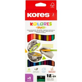 Kores Crayons de couleur "DUO", tui carton de 12 + taille-
