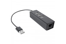 Adaptateur Ethernet InLine® USB 2.0 10 / 100MBit + Hub USB 2.0 à 3 ports