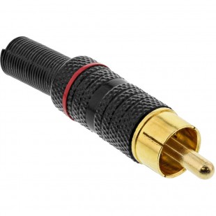 Fiche mâle InLine® RCA en métal à souder, bague noire, rouge, pour câble 6mm