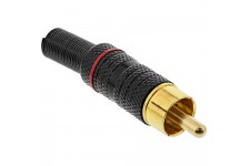 Fiche mâle InLine® RCA en métal à souder, bague noire, rouge, pour câble 6mm