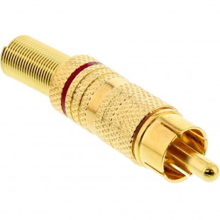 Fiche mâle InLine® RCA en métal à souder, or, anneau rouge, pour câble 6mm