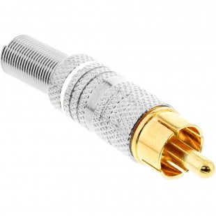 Fiche mâle InLine® RCA en métal à souder, argent, anneau blanc, pour câble de 6mm