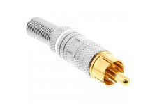 Fiche mâle InLine® RCA en métal à souder, argent, anneau blanc, pour câble de 6mm