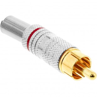 Fiche mâle InLine® RCA en métal à souder, argent, anneau rouge, pour câble de 6mm