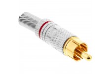 Fiche mâle InLine® RCA en métal à souder, argent, anneau rouge, pour câble de 6mm