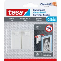 Clou adhésif tesa, 2 pièces, pour papier peint et plâtre, jusqu'à 0,5 kg par clou, blanc