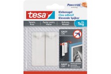 Ongles adhésifs tesa, 2 pièces, pour papier peint et plâtre, jusqu'à 1 kg par ongle, blanc