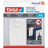 Clou adhésif tesa, 2 pièces, pour papier peint et plâtre, jusqu'à 2 kg par ongle, blanc