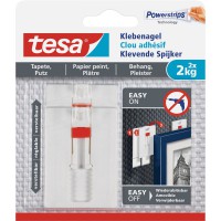 Ongle adhésif tesa, 2 pièces, pour papier peint et plâtre, jusqu'à 2 kg par ongle, ajustable, blanc