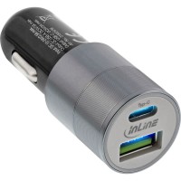 Adaptateur secteur du chargeur de voiture USB InLine® Charge rapide 3.0, 12 / 24VDC - 5V CC / 3A, USB-A + USB Type-C, noir