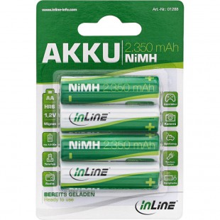 Pile rechargeable InLine® NiMH, Mignon (AA), 2350mAh, préchargée, prête à l'emploi, par 4 pack