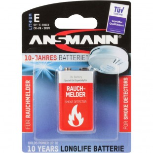 Ansmann 10 ans batterie au lithium 9V E-Block pour détecteur de fuméelonglife (5021023-01), longlife