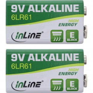 Pile alcaline haute énergie InLine®, bloc 9V, 6LR61, paquet de 2