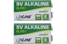Pile alcaline haute énergie InLine®, bloc 9V, 6LR61, paquet de 2