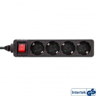 Barrette d'alimentation InLine® type F allemande 4 ports avec interrupteur + sécurité enfants noir 1,5 m