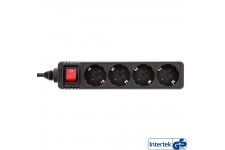 Barrette d'alimentation InLine® type F allemande 4 ports avec interrupteur + sécurité enfants noir 1,5 m