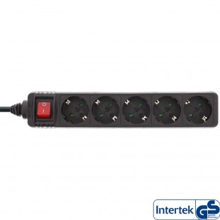 Bande d'alimentation InLine® type F allemande 5 ports avec interrupteur + sécurité enfants noir 1,5 m