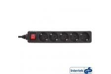 Bande d'alimentation InLine® type F allemande 5 ports avec interrupteur + sécurité enfants noir 1,5 m