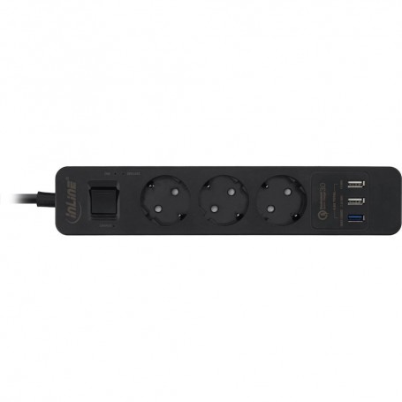 Barrette d'alimentation InLine® 3 ports avec USB QC, 3x type F allemand avec interrupteur et sécurité enfants noir 1,5 m