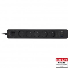 InLine® Power Strip 5 ports avec USB QC, 5x type F allemand avec interrupteur et sécurité enfant blanche 1,5 m