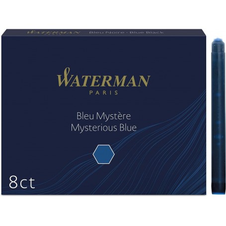 Waterman cartouches d’encre pour stylo plume, format long standard couleur Bleu Mystère, boîte de 8