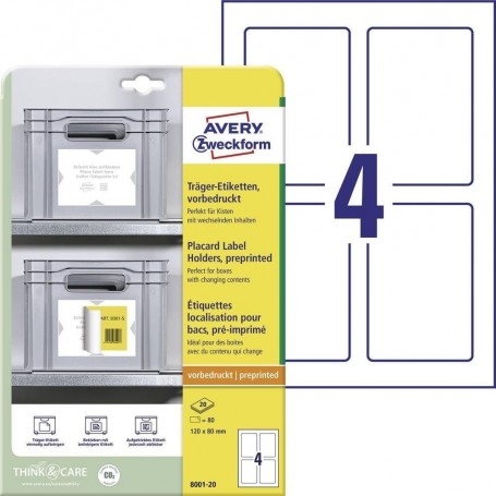 AVERY Zweckform Art. 8001-20 Lot de 20 feuilles d'étiquettes pour étagères, boîtes, conteneurs et logistiques 120 x 80 mm