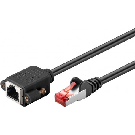CAT 6 Rallonge S/FTP (PiMF), noirconducteur en cuivre (CU), gaine de câble sans halogène (LSZH), avec bride de montage