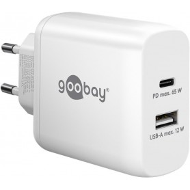 Chargeur Rapide Double USB-C™ PD (65 W) blanc1x port USB-C™ (Power Delivery) et 1x port USB-A