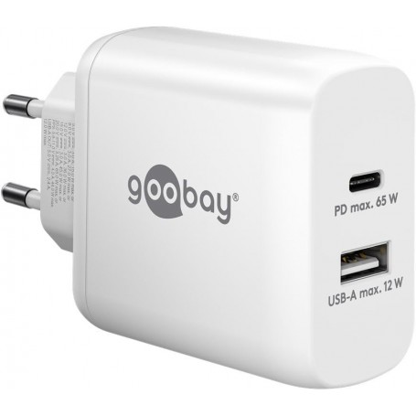 Chargeur Rapide Double USB-C™ PD (65 W) blanc1x port USB-C™ (Power Delivery) et 1x port USB-A