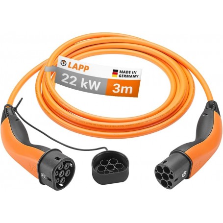 Type 2 Câble de Recharge, jusqu\'à 22 kW, 3 m, orange() 32 A, triphasé, pour la recharge de voitures hybrides et électriques ave
