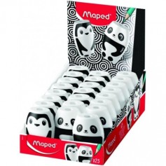 Maped - Matériel scolaire - Taille-crayon Shakky - Présentoir avec 25 taille-crayons avec réservoir - Avoir 1 trou pour affûter - Grande capacité de réserve - Motifs ludiques de Pandas et de pingouins