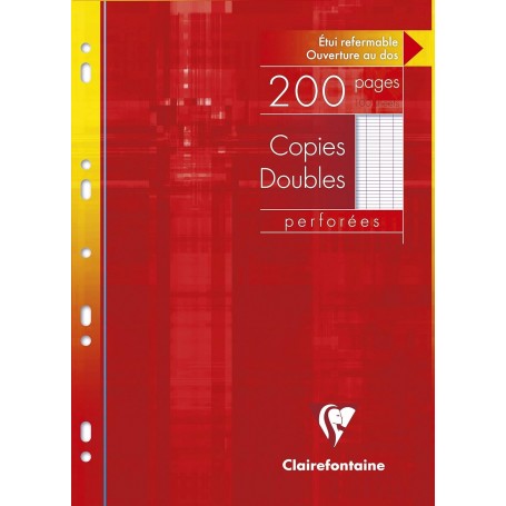 Clairefontaine 4711C Un Étui de Copies Doubles Perforées - A4 21x29,7 cm - 200 Pages Grands Carreaux - Papier Blanc 90 g - Étui Réutilisable
