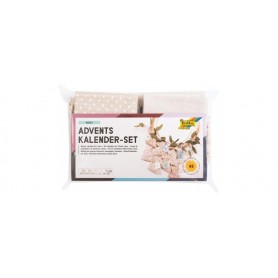 64121 Calendrier de l'Avent Basic avec motif imprimé, env. 10 x 13 cm, 24 sachets en tissu naturel, en coton et polyester, avec pendentif et fil, couleur naturelle