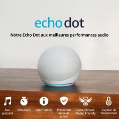  Echo Dot (5e génération, modèle 2022) | Enceinte connectée Bluetooth et Wi-Fi au son puissant encore plus imposant, avec Alexa | Blanc