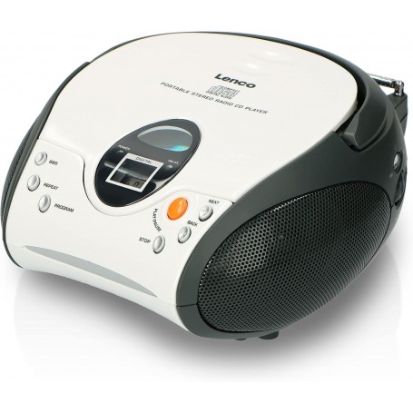 Lenco SCD-24 SCD24 - Lecteur CD pour enfants - Radio CD - Système stéréo - Boombox - Tuner radio FM - Mémoire de piste - Alimentation 2 x 1,5 W RMS - Alimentation secteur et piles - Blanc