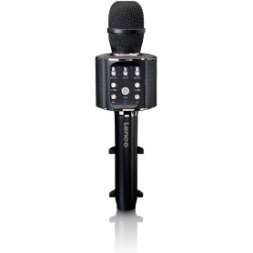 Lenco BMC-090 - Microphone karaoké - Bluetooth V4.2 - Avec support pour smartphone - 5 W RMS - Effets d'éclairage LED - Batterie intégrée de 1 200 mAh - Android et iOS - noir